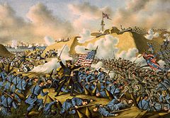 Union troops capture Fort Fisher, 1865 Battle of Fort Fisher.jpg