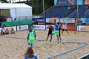 Deutsch: Beachhandball Europameisterschaften 2019 (Beach handball Euro); Tag 3: 4. Juli 2019 – Männer, Platzierungsrunde Gruppe III, Slowenien-Türkei 0:2 (18:18, 22:23) English: Beach handball Euro; Day 3: 4 July 2019 – Men Consolation Round Group III – Slovenia-Turkey 0:2 (18:18, 22:23)