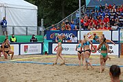 Deutsch: Beachhandball Europameisterschaften 2019 (Beach handball Euro); Tag 6: 7. Juli 2019 – Frauenfinale, Dänemark-Ungarn 2:0 (18:12, 23:22) English: Beach handball Euro; Day 6: 7 July 2019 – Women's Final – Denmark-Hungary 2:0 (18:12, 23:22)