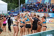 Deutsch: Beachhandball Europameisterschaften 2019 (Beach handball Euro); Tag 6: 7. Juli 2019 – Frauenfinale, Dänemark-Ungarn 2:0 (18:12, 23:22) English: Beach handball Euro; Day 6: 7 July 2019 – Women's Final – Denmark-Hungary 2:0 (18:12, 23:22)