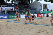 Deutsch: Beachhandball Europameisterschaften 2019 (Beach handball Euro); Tag 2: 3. Juli 2019 – Frauen, Vorrunde Gruppe D, Ukraine-Deutschland 2:0 (23:22, 32:24) English: Beach handball Euro; Day 2: 3 July 2019 – Women Preliminary Round Group D – Ukraine-Germany 2:0 (23:22, 32:24)