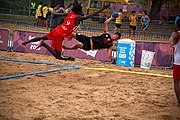 Deutsch: Beachhandball bei den Olympischen Jugendspielen 2018; Tag 6, 11. Oktober 2018; Jungen, Platzierungssspiel Ränge 11-12 – Paraguay-Mauritius 2:0 English: Beach handball at the 2018 Summer Youth Olympics at 11 October 2018 – Boys Placement Match 11-12 – Paraguay-Mauritius 2:0