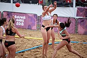 Deutsch: Beachhandball bei den Olympischen Jugendspielen 2018; Tag 6, 12. Oktober 2018; Mädchen, Hauptrundenspiel – Kroatien-Paraguay 2:0 English: Beach handball at the 2018 Summer Youth Olympics at 12 October 2018 – Girls Main Round – Croatia-Paraguay 2:0