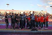 Deutsch: Beachhandball bei den Olympischen Jugendspielen 2018 in Buenos Aires; Tag 7, 13. Oktober 2018; Medaillenzeremonie Mädchen - Gold: Argentinien, Silber: Kroatien, Bronze: Ungarn English: Beach handball at the 2018 Summer Youth Olympics in Buenos Aires at 13 October 2018 – Medal Ceremony Girls - Gold: Argentina, Silver: Croatia, Bronze: Hungary Español: Handball de playa en los Juegos Olimpicos de la Juventud Buenos Aires 2018 en 13 de octubre de 2018 – Medalla Ceremonia para niñas - Oro: Argentina, Plata: Croacia, Bronce: Hungría