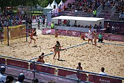 Deutsch: Beachhandball bei den Olympischen Jugendspielen 2018; Tag 4, 10. Oktober 2018; Mädchen, Vorrunde, Gruppe A - Ungarn-Chinese Taipei (Taiwan) 2:0 English: Beach handball at the 2018 Summer Youth Olympics at 10 October 2018 – Girls Preliminary Round Group A‎ – Hungary-Chinese Taipei 2:0