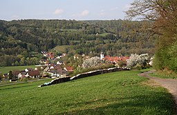 Blick von Südwesten auf Zeitlofs, Landkreis Bad Kissingen, Bayern