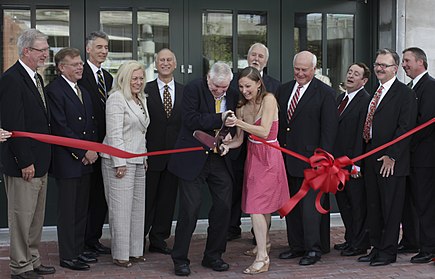 The Todd Bolender Center for Dance & Creativity, grand opening in August 2011. Julia Irene Kauffman in white suit with William Whitener to her left. BolenderCenterOpeningAug11-byJennyWheat (7515723296).jpg