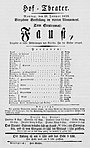 Theaterzettel der Uraufführung von Goethes „Faust“ im Braunschweiger Hof-Theater am 19. Januar 1829.