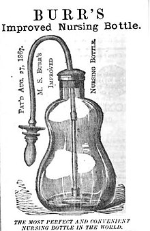 Advertisement for Burr's Improved Nursing Bottle, one brand of "murder bottle" Burr's Improved Nursing Bottle 1868 Advertisement.jpg