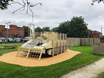 Camp Fisher, a Warrior Infantry Fighting Vehicle styled playground Camp Fisher, a Warrior Infantry Fighting Vehicle styled playground at The Staffordshire Regiment Museum.jpg