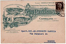 Cartolina promozionale dell'industria enologia G. De Bellis di Sav.