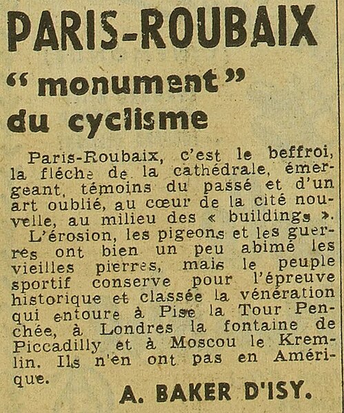 Image: Ce soir 17 avril 1949 Paris Roubaix Monument