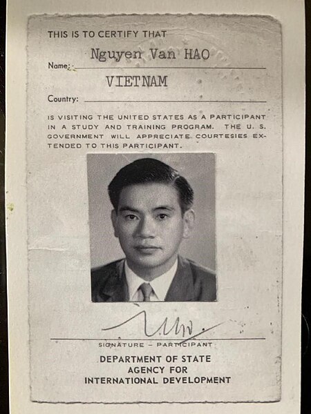 File:Certificate of Nguyen Van Hao from Vietnam issued by the Department of State Agency for International Development.jpg