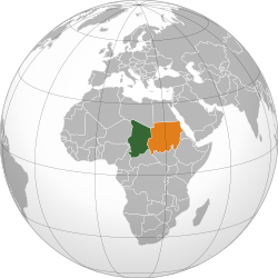 Map indicating locations of Chad and Sudan