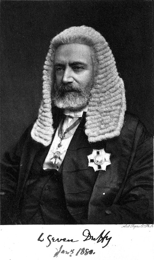 Photograph of Sir Charles Gavan Duffy in the regalia of a Knight, and Speaker of the Victorian Legislative Assembly, signed C Gavan Duffy, Jan 5 1880