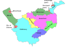 Mapa de distritos electorales parlamentarios en Cheshire 1885-1918