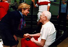 Bill Clinton made health care reform one of his highest priorities; the First Lady Hillary Rodham Clinton chaired the Task Force on National Health Care Reform. Clinton health care elderly.jpg