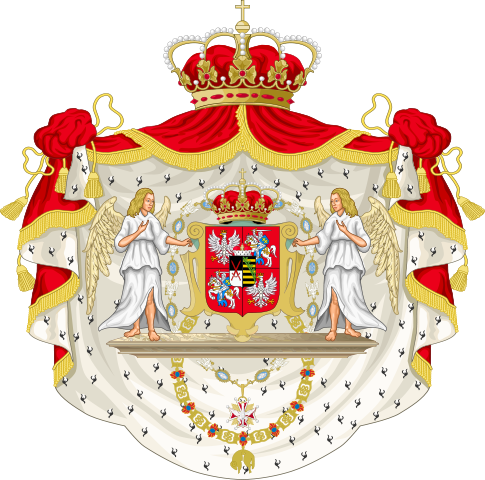 Herb władców z dynastii Wettynów z Orderem Orła Białego oraz z Orderem Złotego Runa