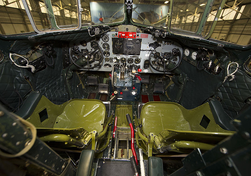 File:Cockpit shot of the BBMF's Douglas Dakota ZA947 in the hanger at RAF Coningsby. MOD 45158882.jpg