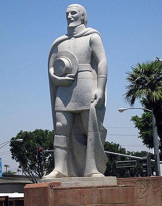 Statue in Downtown Riverside of famed Spanish explorer Juan Bautista de Anza, whose expedition came through the area in 1774. DeAnza-Statue (cropped).jpg