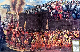 Death of Moctezuma taken Hostage by Cortés Painting.jpg