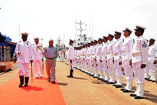 Radha Krishna Mathur, as Defence Secretary, inspecting the Guard of Honour at the commissioning of ICGS Rajveer. Defence Secretary RK Mathur inspects the Guard of Honour at the commisssioning of ICGS Rajveer.jpg