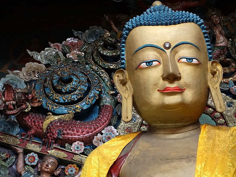 File:Detail of Buddha Statue in Samten Choling Monastery - Ghum (Ghoom) - Near Darjeeling - West Bengal - India (12432702104).jpg