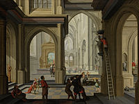 Beeldenstorm in een kerk, schilderij uit 1630 door Dirck van Delen