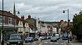 English: South Street in Dorking, Surrey, seen in October 2009. The photograph was taken with the junction of South Street and Junction Road, looking roughly North East, towards the High Street. This road forms part of the A25.