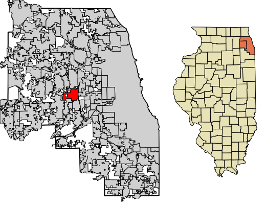 Location of Oak Brook in DuPage and Cook Counties, Illinois.