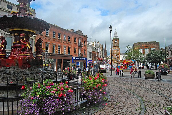 Dumfries High Street, with the Midsteeple in the background, pictured in August 2012