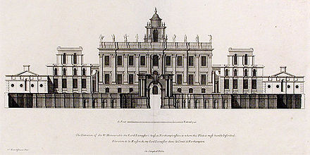 Easton Neston House, Northamptonshire (c.1695–1710); the flanking, secondary wings and cupola were never built