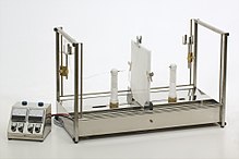 A constant pressure laboratory electrospinning machine (set up for horizontal fiber production) ElectroSpinz Doris.jpg