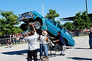 Chevrolet wagon lowrider equipped with hydraulic suspension hopping