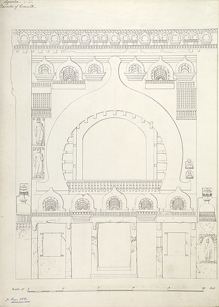 File:Entrance façade of Ajanta Cave 9, Maharashtra India, 1878 sketch.jpg