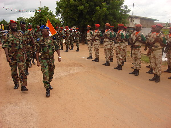 General Soumaila Bakayoko, Chief of Staff of the Army, conducts a review of his troops in Odienné