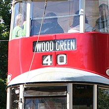 Feltham tram (in use up to 1933) showing only two slots for the route number. Feltham331<<WoodGreen40>>Crich2006.jpg