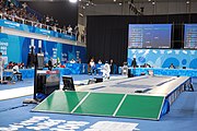 Deutsch: Fechten bei den Olympischen Jugend-Sommerspielen 2018: Tag 1, 7. Oktober 2018, Jungen, Säbel, Viertelfinale - Alonso Santamaría (ESP) - Robert Vidovszky (USA) 13:15 English: Fencing at the 2018 Summer Youth Olympics at 7 October 2018 – Boys' sabre Quarterfinals – Alonso Santamaría (ESP) Vs Robert Vidovszky (USA) 13:15