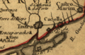 Forte num mapa do séc. XVIII, estando assinalado o "Forte Velho" (Forte do Rato) e o Forte de São João chamado de "Novo da Barra de Tavira".