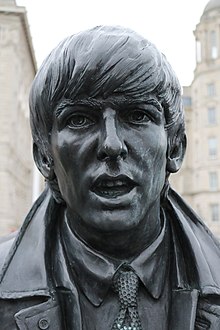 Close-up of Harrison from the Beatles statue at Pier Head, Liverpool