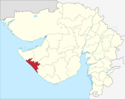 Location of Porbandar district in Gujarat