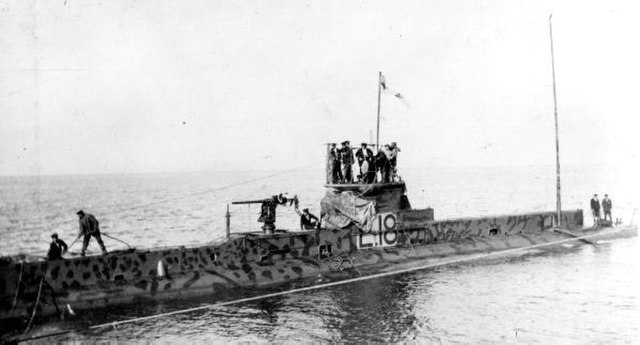 HMS E18 after passing through the Oresund in September 1915