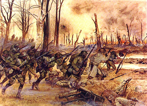 The 369th in action. After being detached and seconded to the French, they wore the Adrian helmet, while retaining the rest of their U.S. uniform. See