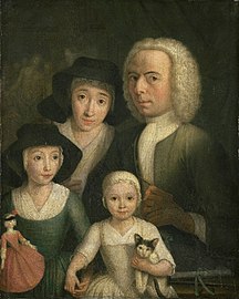 Self-portrait of Hendrik Spilman (1736-1784) with Suzanna van Bommel and Two Daughters label QS:Len,"Self-portrait of Hendrik Spilman (1736-1784) with Suzanna van Bommel and Two Daughters" label QS:Lpl,"Autoportret Hendrika Spilmana z Suzanną van Bommel i dwiema córkami" label QS:Lnl,"Zelfportret van Hendrik Spilman (1736-1784) met Suzanna van Bommel en twee dochters" circa 1760 date QS:P,+1760-00-00T00:00:00Z/9,P1480,Q5727902 . oil on canvas medium QS:P186,Q296955;P186,Q12321255,P518,Q861259 . 37 × 30 cm (14.5 × 11.8 in). Amsterdam, Rijksmuseum Amsterdam.