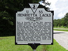 Henrietta Lacks historical marker; Clover, VA; 2013-07-14.JPG