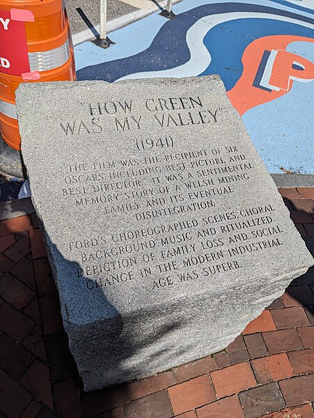 Stone inscription for How Green Was My Valley at Ford's statue in Portland, Maine.