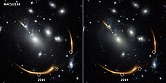 Hubble spots three images of a distant supernova