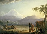 チンボラソの麓でのアレクサンダー・フォン・フンボルトとエメ・ボンプランを描いたフリードリヒ・ゲオルグ・ヴァイッシュ（英語版）の絵