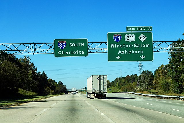 I-85 southbound at exit 113 for I-74 and NC 62