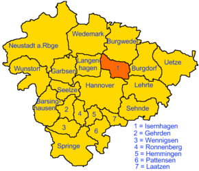 Lage der Gemeinde Isernhagen in der Region Hannover